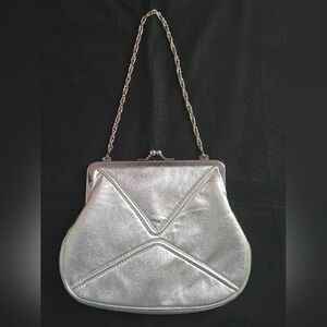 1960s Style Silver Frame-Top Evening Bag W/ Chain